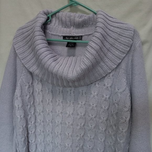 United States Sweaters Pale Periwinkle Cable Knit Tunic Cowl Neck XL (T-348) - Picture 3 of 11